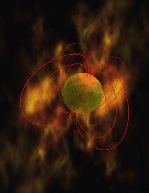 Universtes voldsommeste supernovaer eksplosionen fra en stjerne, der kollapser til en magnetar. Grafik: NASA.