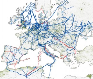 Kort over Europas gasledninger
